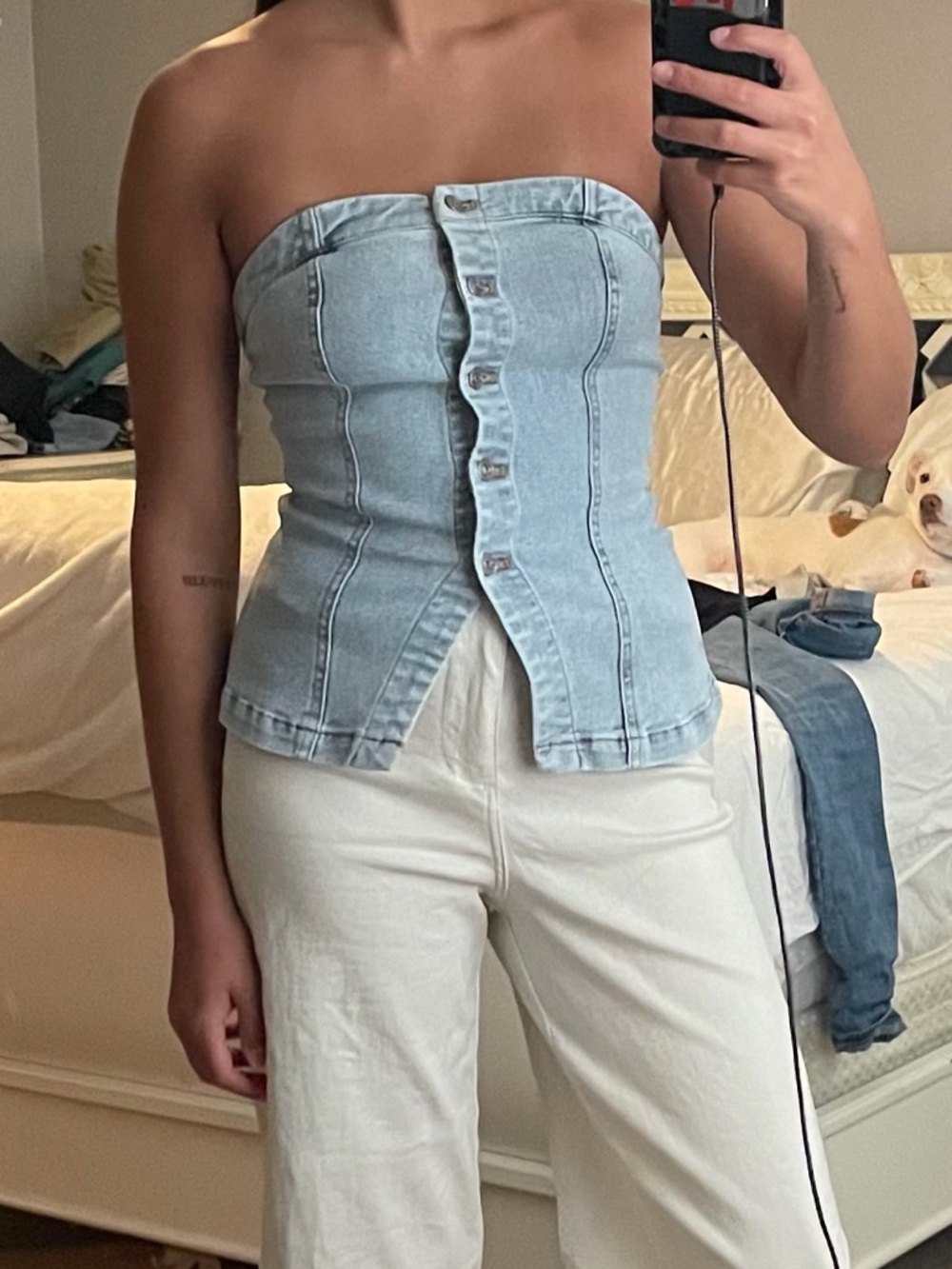 H&M Light Blue Strapless Denim Corset Top